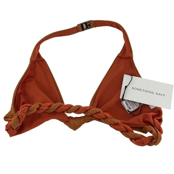 Something Navy Women's Orange Rust Twist Two Toned Bikini Top Size XS - Picture 4 of 8